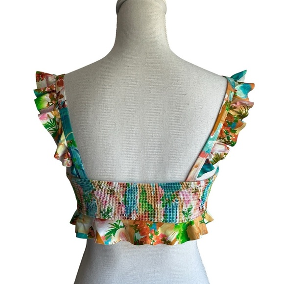 Show Me Your MuMu Tropical Print Ruffle Crop Swim Top Small - Picture 6 of 9